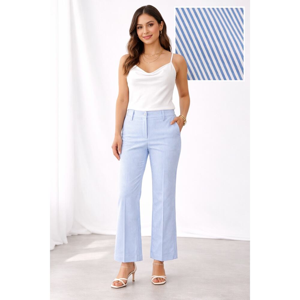 ElieTahari Seersucker Pants Women 6 Blue White Stripe Petite Cropped